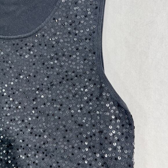 Talbots Petite Black Sequined Tank Top Woman M Petite Silk Nylon Spandex SPARKLE - Picture 4 of 10